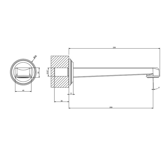 Излив для ванны, 20.9см., настенный, Gessi Venti20, хром арт. 65103#031