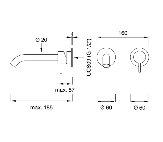 Смеситель для раковины CeaDesign Milo360, встраиваемый, излив 185 мм, цвет сатинированная сталь арт. MIL35 S