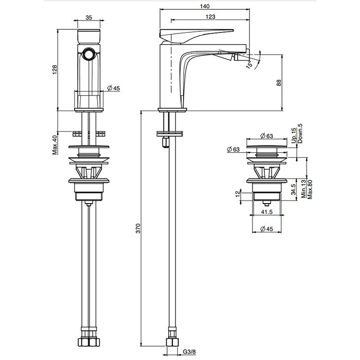 Fima Carlo Frattini Смеситель для биде, на 1 отв., с донным клапаном, Zeta, F3962NCR.1 цвет: хром