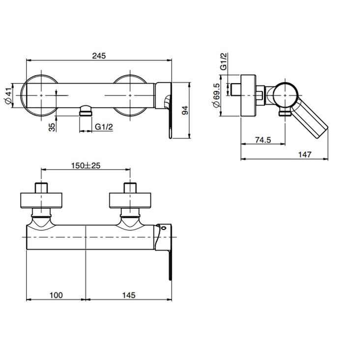 Fima Carlo Frattini Смеситель для душа, настенный, без душевого комплекта, Mast, F3135/1NS цвет: черный