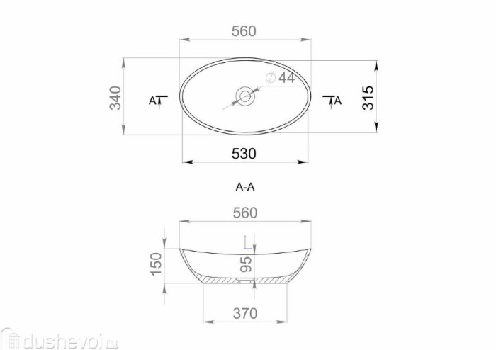 Раковина накладная 55,5x34, матовая, Salini NOEMI арт. 1101203SMRH