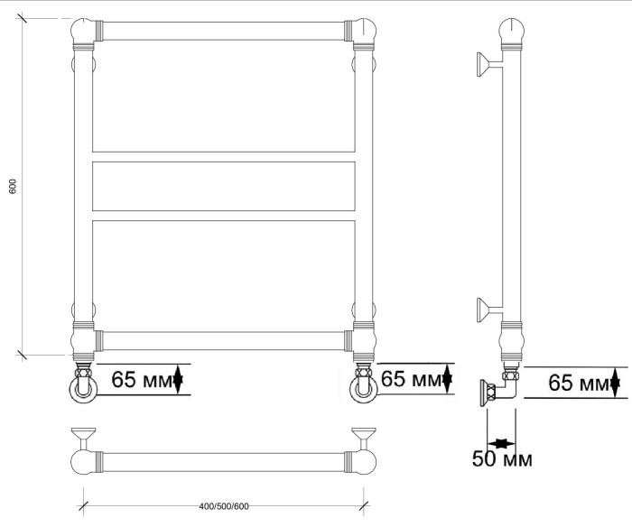 Полотенцесушитель водяной латунный 60x60 Бароло (бронза) Secado арт. 4603759404707