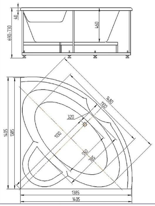 Ванна с фронтальным экраном (вклеенный каркас) Aquatek Поларис-1 арт. POL1-0000030