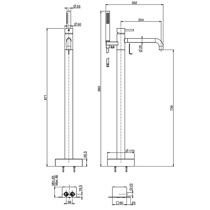 Fima Carlo Frattini Смеситель для ванны, напольный, с ручным душем, Spillo Up, F3034/6NNS цвет: черный