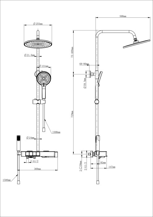 Душевая система с термостатом, Wonzon & Woghand Muse, WW-B3580-CR цвет: хром