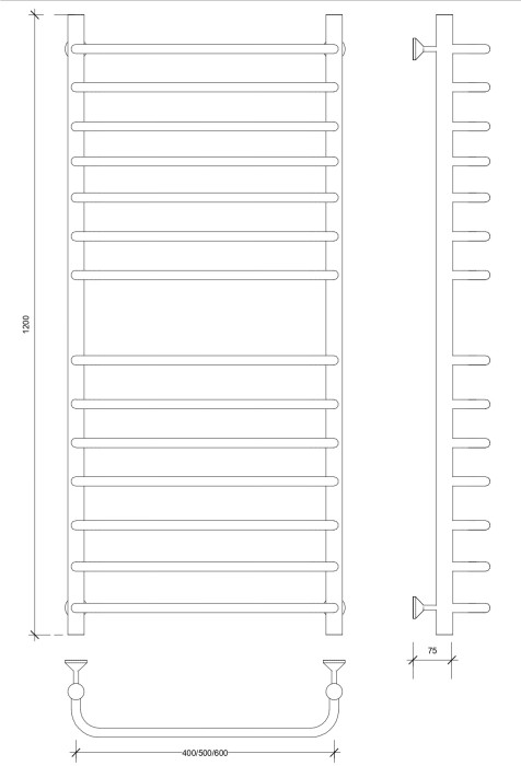Полотенцесушитель водяной 120x50 Мерида 4 (черный) Secado арт. 4673739225967