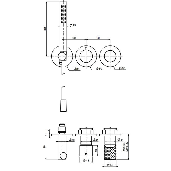 Fima Carlo Frattini Смеситель для душа, встраиваемый, на 2 источника, с ручным душем, Spillo Tech, F3049TWX8XNS цвет: черный