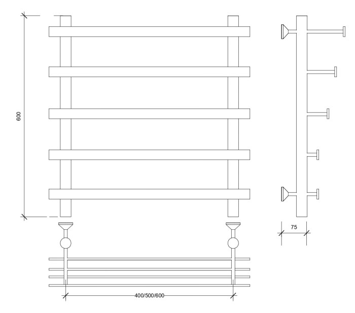 Полотенцесушитель водяной 60x40x50 Понтида 7 СП (черный) Secado арт. 4673739227961