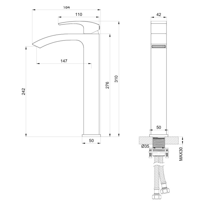 Смеситель для раковины высокий, Wonzon & Woghand Fit, WW-88239009-MB цвет: черный