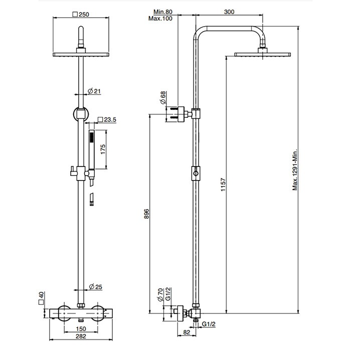 Fima Carlo Frattini Душевая стойка, верхний душ 25х25см., с термостатическим смесителем, держателем и ручным душем, Colonne doccia, F4255NQCR цвет: хром