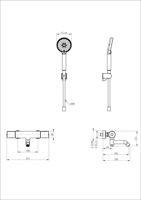 Смеситель для ванны с душем и термостатом, Wonzon & Woghand Inn, WW-A2006-A1-BG цвет: золото
