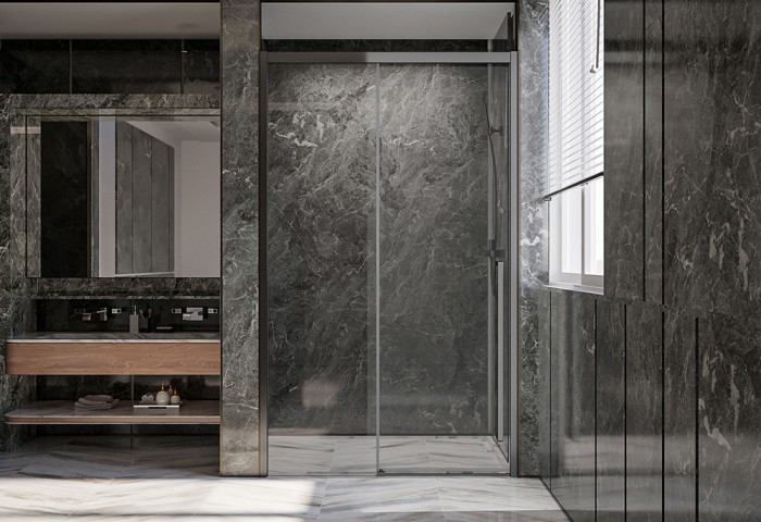 Душевая дверь 1200х2000, Veconi Premium Trento, брашированный графит, стекло прозрачное арт. PTD30-GR-120-01-C4