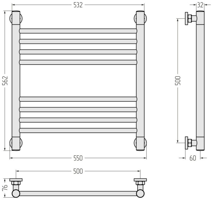 Сунержа Водяной полотенцесушитель 500x500, Богема+ прямая, 071-0220-5050 цвет: сатин
