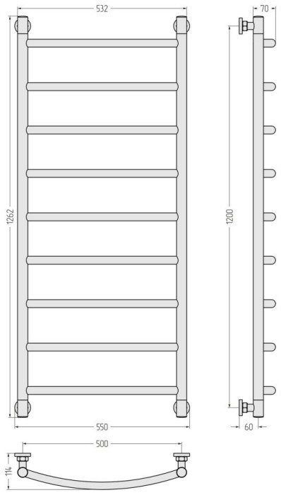 Сунержа Водяной полотенцесушитель 1200x500, Галант+, 15-0200-1250 цвет: тёмный титан муар