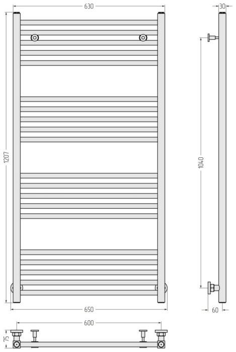 Сунержа Водяной полотенцесушитель 1200x600, Модус, 00-0250-1260 цвет: без покрытия