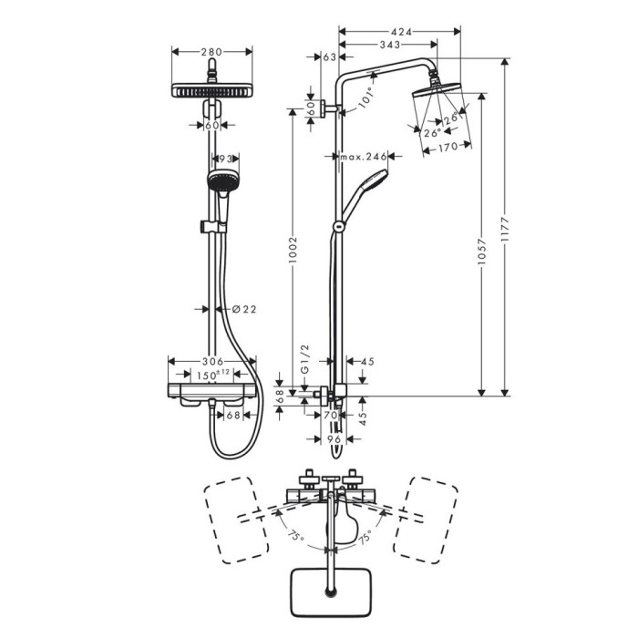 Душевая система с термостатом Croma E Hansgrohe, хром арт. 27630000