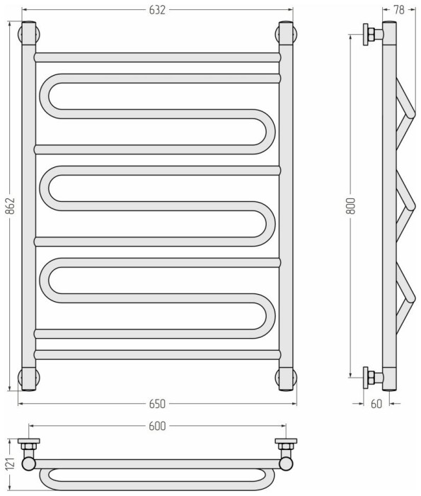 Сунержа Водяной полотенцесушитель 800x600, Элегия+, 30-0205-8060 цвет: матовый белый