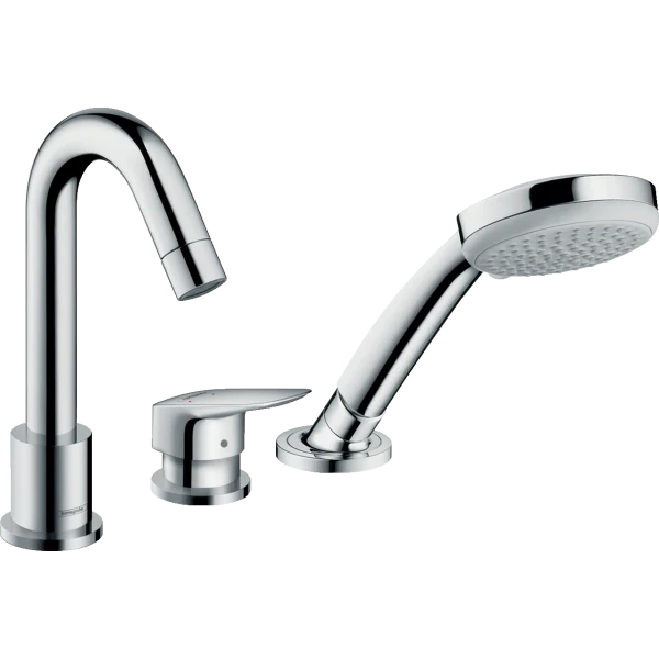 Смеситель для ванны на край ванны, на 3 отверстия, с душевым гарнитуром, Hansgrohe Logis, хром арт. 71310000