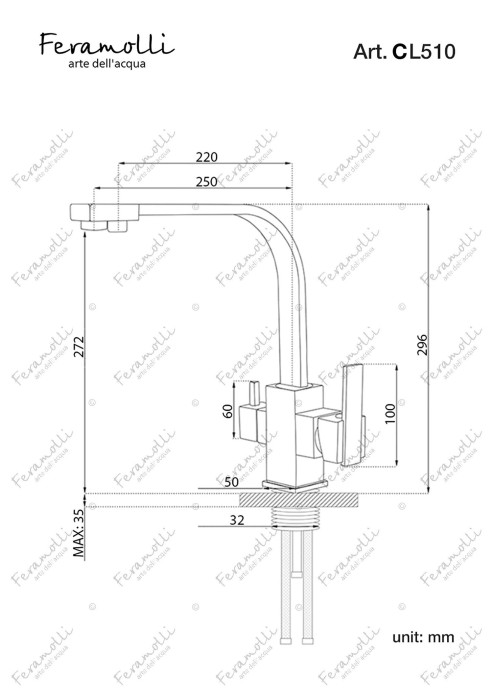 Смеситель для кухни под фильтр, хром, Cubo Feramolli - CL510