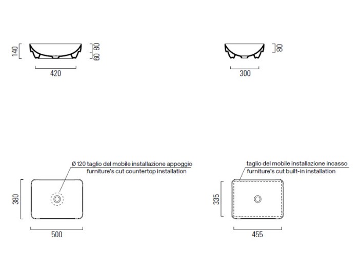 Раковина накладная 50х38х14 см, extraglaze, санфаянс, Pura GSI арт. 884711