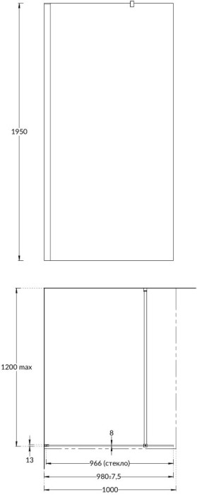 Душевая перегородка 100х195, Vetro Kerama Marazzi, черный - VE.100.WI.BLK.M