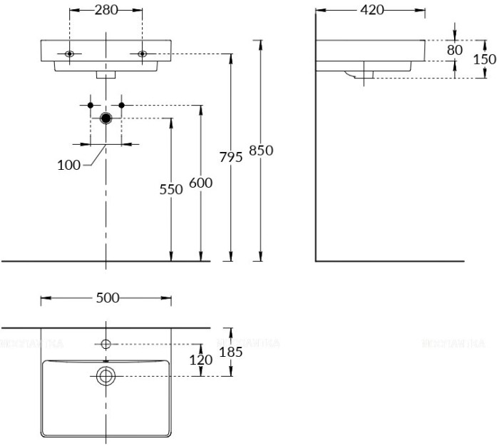 Подвесная раковина 50 см, Prol, глянцевый, Pro Kerama Marazzi, белый - PROR.wb.50