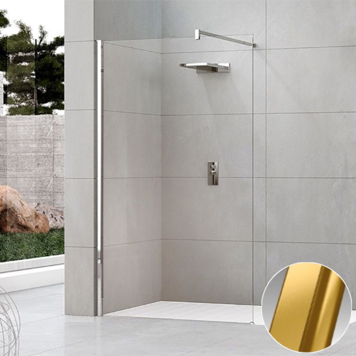 Душевое ограждение Walk-In 100 см (97-100х200) золото, Novellini Kuadra H, KUADH100-1P