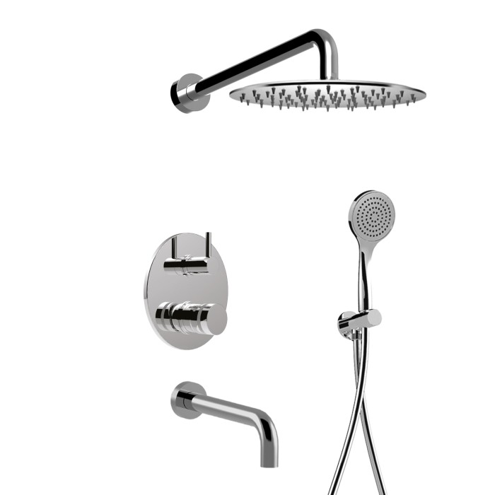 Встраиваемый душевой комплект на 3 режима, однорычажный, с поворотным переключателем, ручной душ, излив, кронштейн, верхний душ d25 см, Giulini My ring, хром арт. MR0070