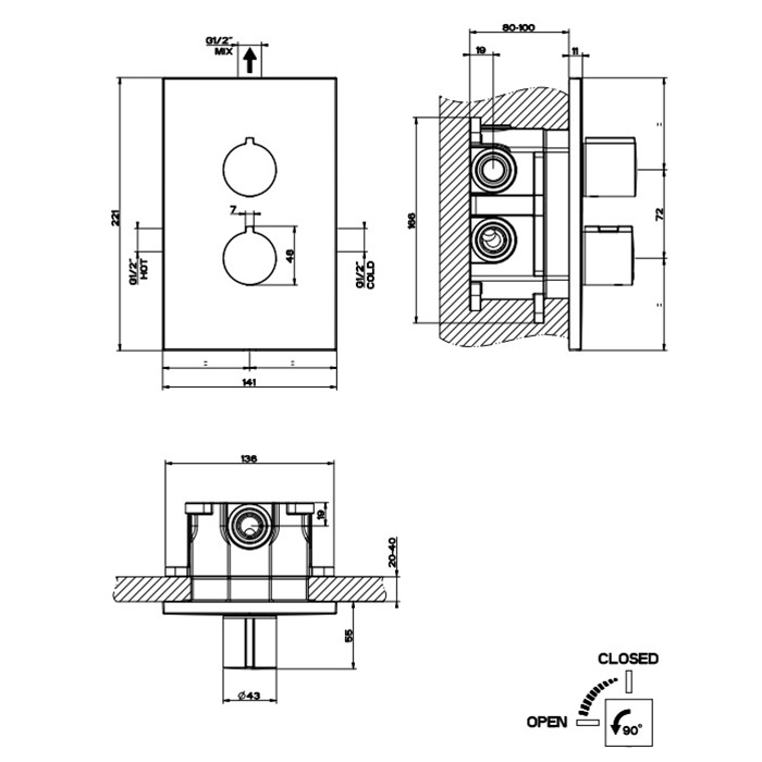Смеситель для душа, встраиваемый, термостатический, на 1 позицию, Gessi Emporio Via manzoni, black xl арт. 38792#299