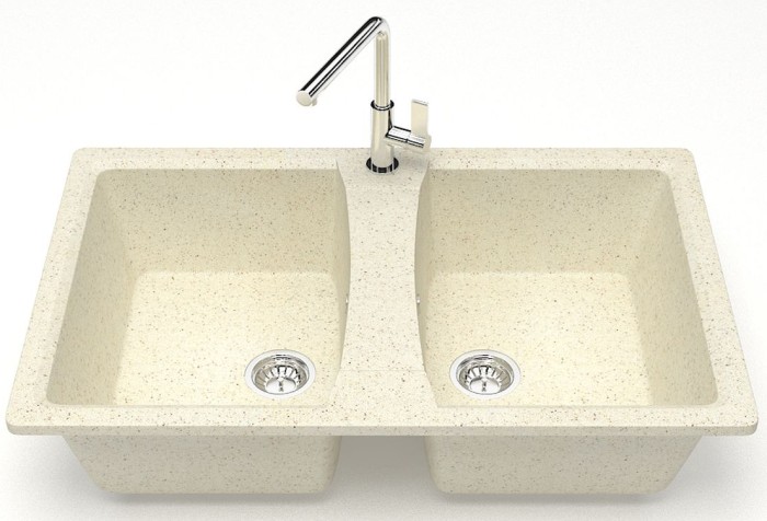 Кухонная мойка Elmas 780х500х190 двойная, искусственный мрамор, бежевый, Azario Elmas - CS00078331