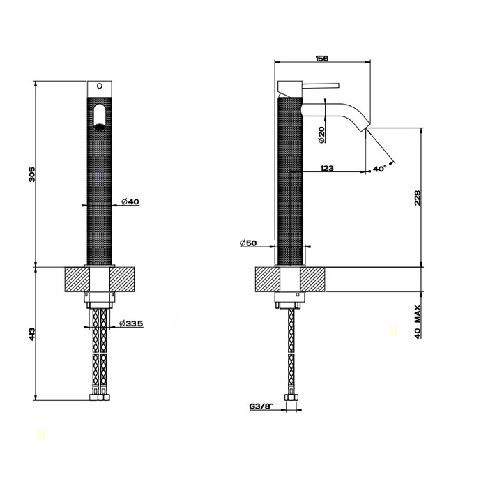 Смеситель для раковины высокий, без донного клапана, Gessi Cesello, шлифованная сталь арт. 54409#239