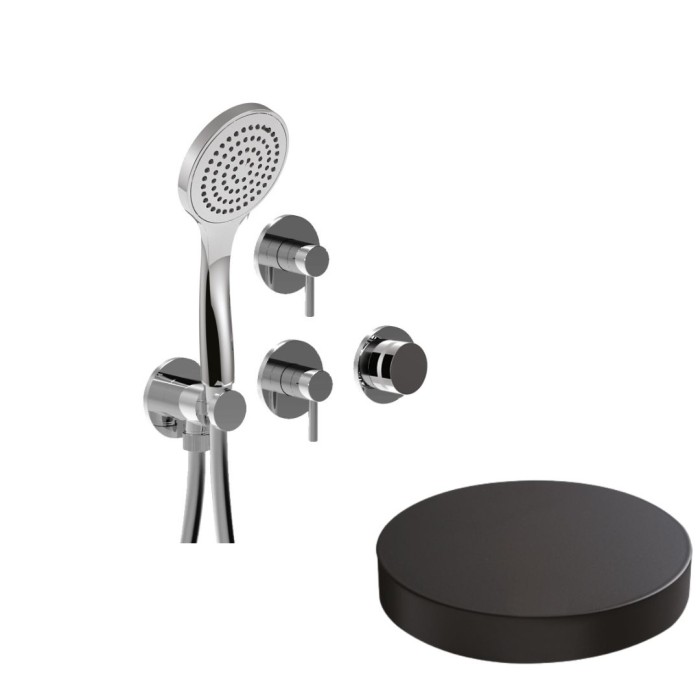 Встраиваемый смеситель для душа на 5 режимов, однорычажный, поворотный переключатель, ручной душ + 4 доп. вывода воды, Giulini My ring, черный матовый арт. MRX5305NO