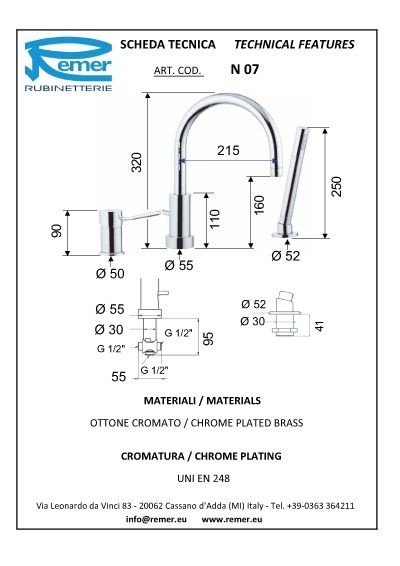 Смеситель черный глянцевый, Remer Minimal, внешнего монтажа N072CFP