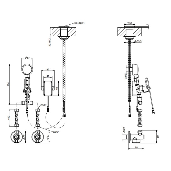 Электронное удаленное управление для излива с кран-фильтром для регулировки температуры и напора воды, Gessi Rilievo, хром арт. 59028#031