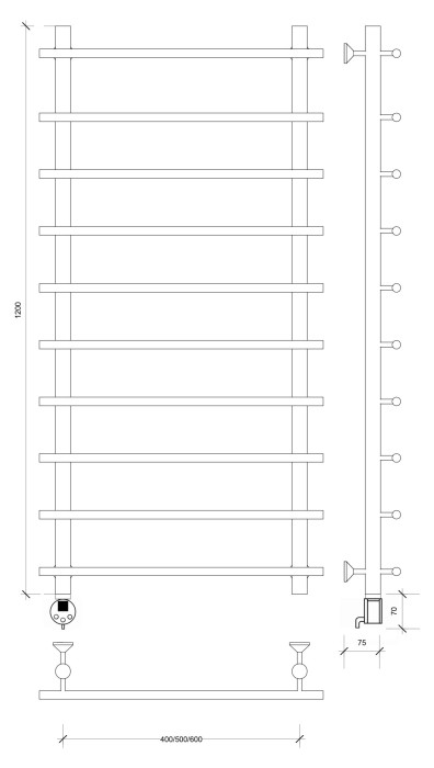Полотенцесушитель электрический 120x60 Турин 1 СП Secado арт. 4673739244135