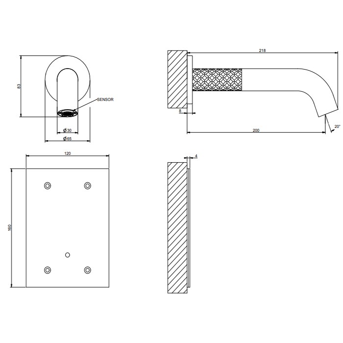 Смеситель для раковины, настенный, электронный, Gessi 316, steel brushed арт. 54115#239