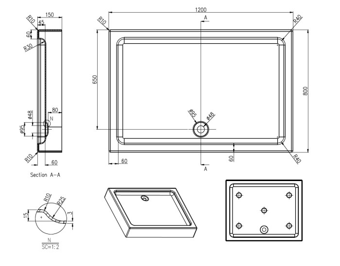 Душевой поддон 800х1200х150 R/L, для 1131/VICTORIA 1131 Vancouver, Azario арт. P1812 R/L