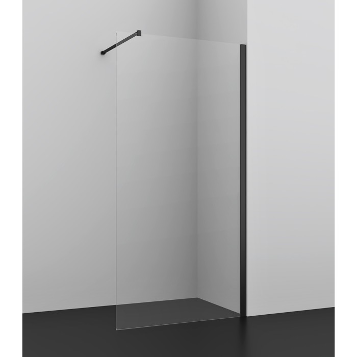 Душевое ограждение 900х2000 walk-in, прозрачное cтекло 8 мм с покрытием easy clean, черный матовый профиль  Felton, Azario арт. AZ-151S 90