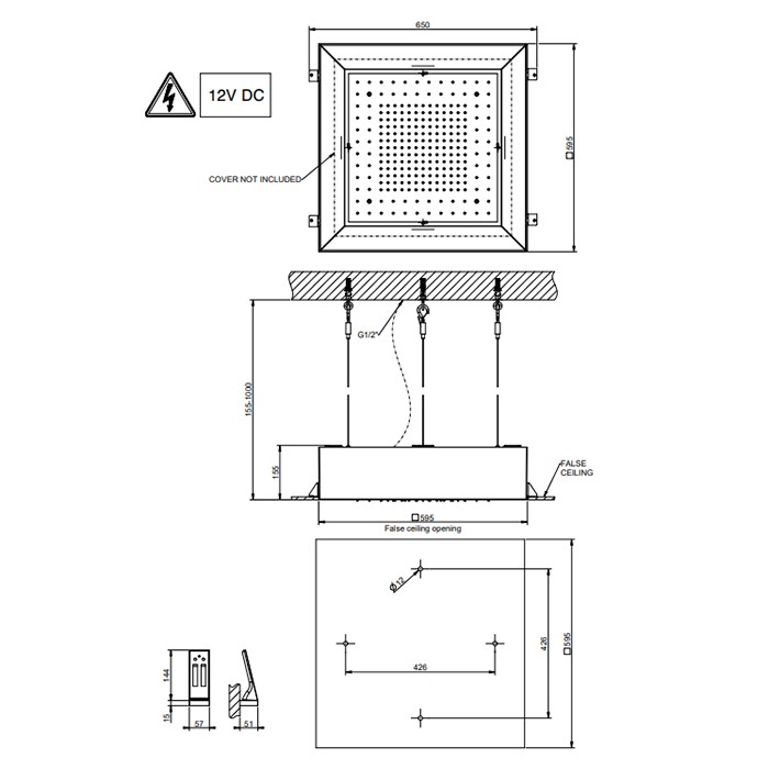 Верхний душ 50x50cм., потолочный, режимы: тропический ливень, хромотерапия, в комплекте с пультом д/у, Gessi Afilo, белый арт. 57501#279 57012#238 RIR5402#238