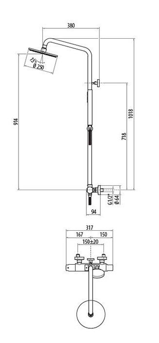  Душевая стойка Gattoni Circle Two с термостатом цвет хром арт. KIT/TS60cr