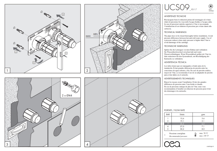 Встраиваемая часть CeaDesign UCS для смесителя, излив слева арт. UCS09