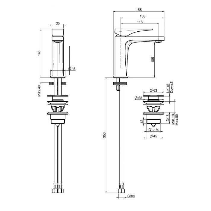 Fima Carlo Frattini Смеситель для раковины, 1 отв., Zeta, F3961NCR.1 цвет: хром