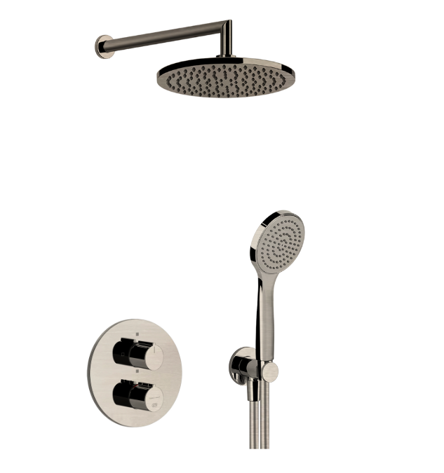 Душевая система Gessi Emporio встраиваемая с термостатом, верхний душ 20см, цвет Finox Brushed Nickel арт. SET-Emporio.149.2