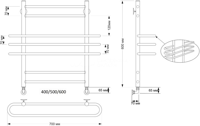 Полотенцесушитель водяной латунный 60x60 Палермо (бронза) Secado арт. 4603777460631