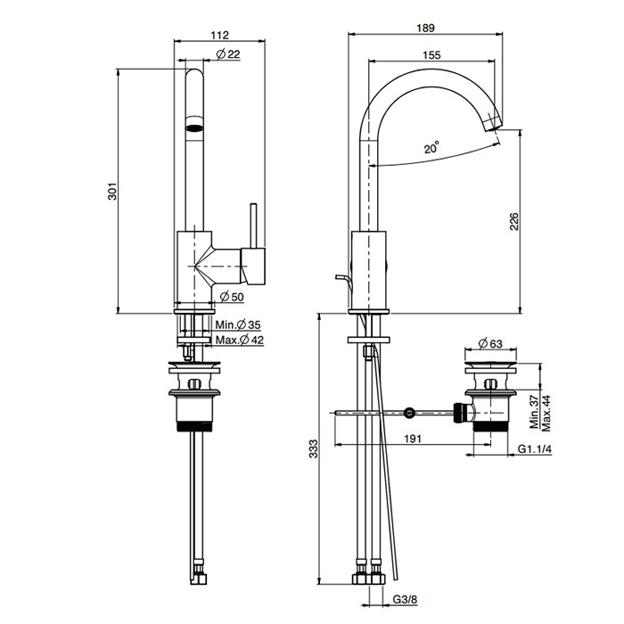 Fima Carlo Frattini Смеситель для раковины, на 1 отв., с донным клапаном, Spillo Up, F3041OR цвет: золото