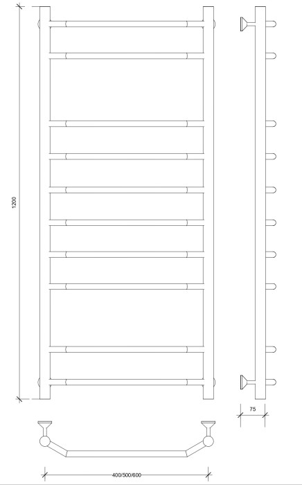 Полотенцесушитель водяной 120x40 Агата 2 (черный) Secado арт. 4673739223390