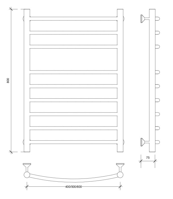 Полотенцесушитель водяной 80x40 Милан 5 (черный) Secado арт. 4673739226971