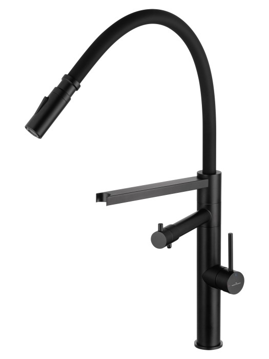 Смеситель для кухни с гибким изливом и подключением фильтра, Wonzon & Woghand, WW-88458007-MB цвет: черный