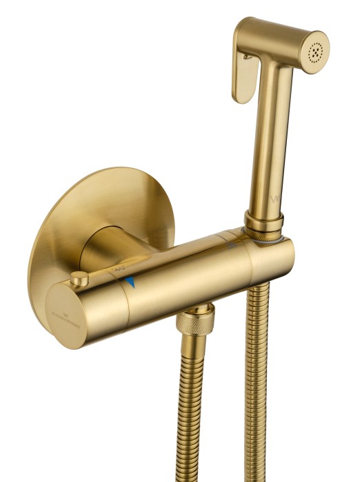 Смеситель с гигиеническим душем и термостатом встраиваемый, Wonzon & Woghand, WW-88819902-BG цвет: золото