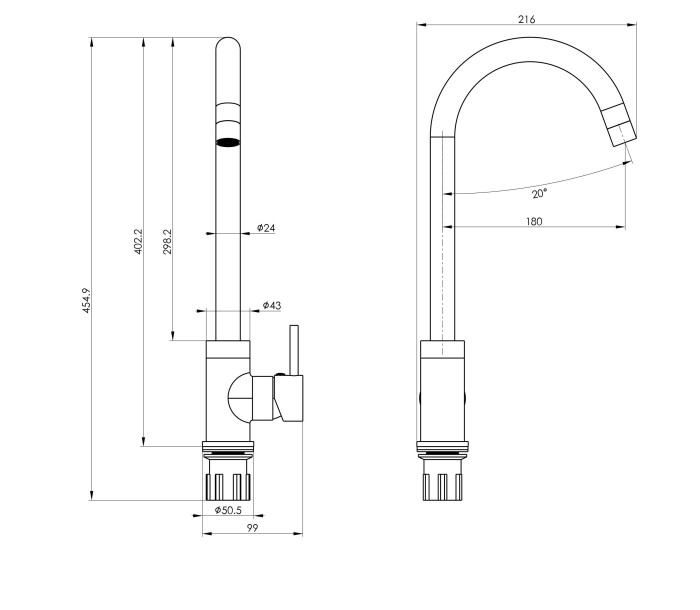 Смеситель для кухни, Wonzon & Woghand, WW-A21102-CR цвет: хром